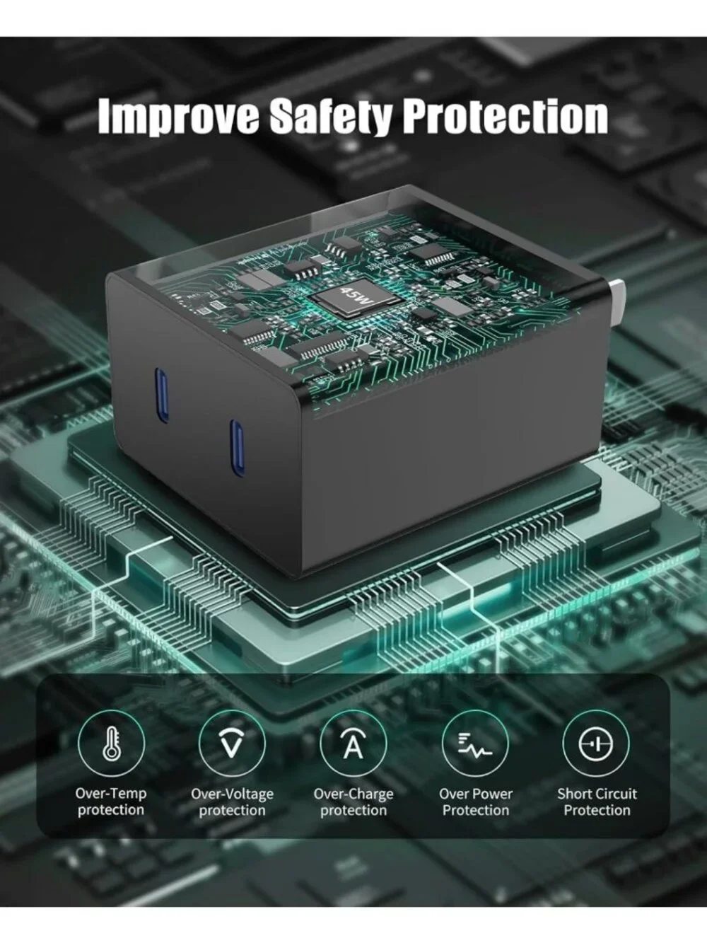 45W Fast Charging Block & 10ft USB-C Cable for Android & iPhone Devices